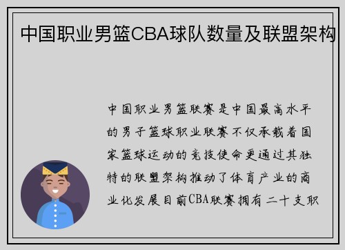 中国职业男篮CBA球队数量及联盟架构